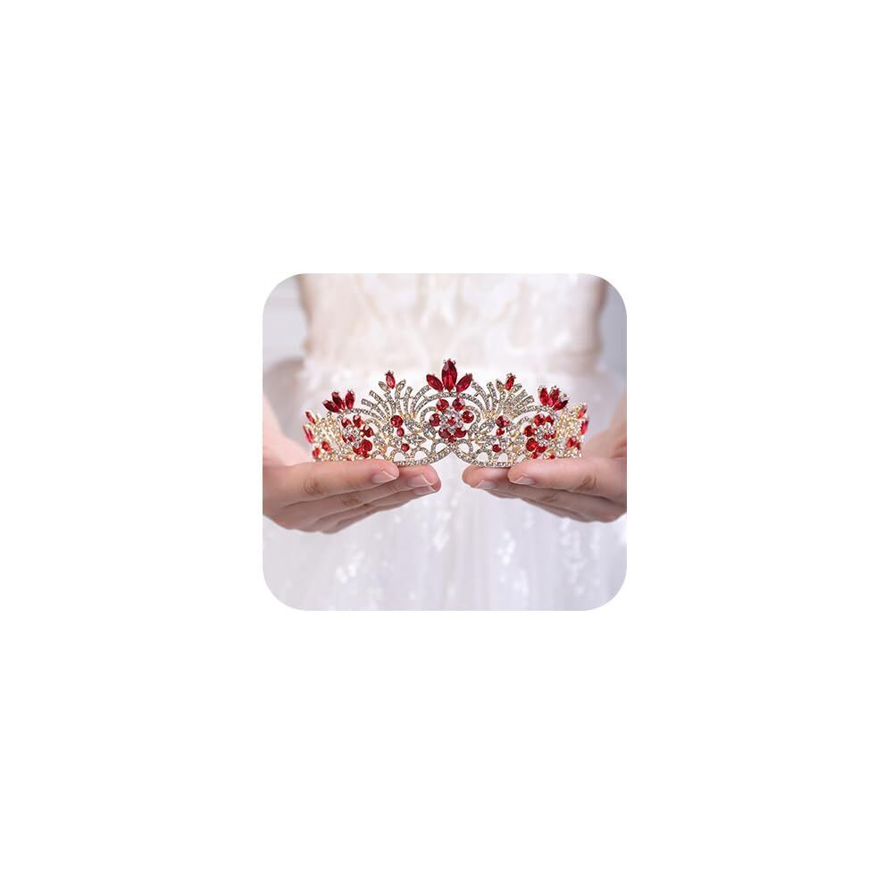 2045 Rhinestone Crystal Princess Bridal Wedding Tiara Crown Red
